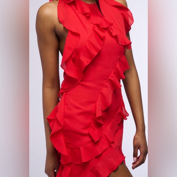 AKIRA Elegant Red Ruffle hi lo Dress size L - Picture 5 of 8